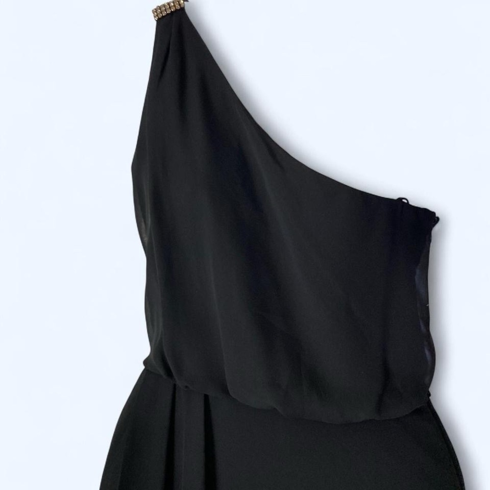 Adrianna Papell Black one shoulder dress with silver rhinestone embellishment 6